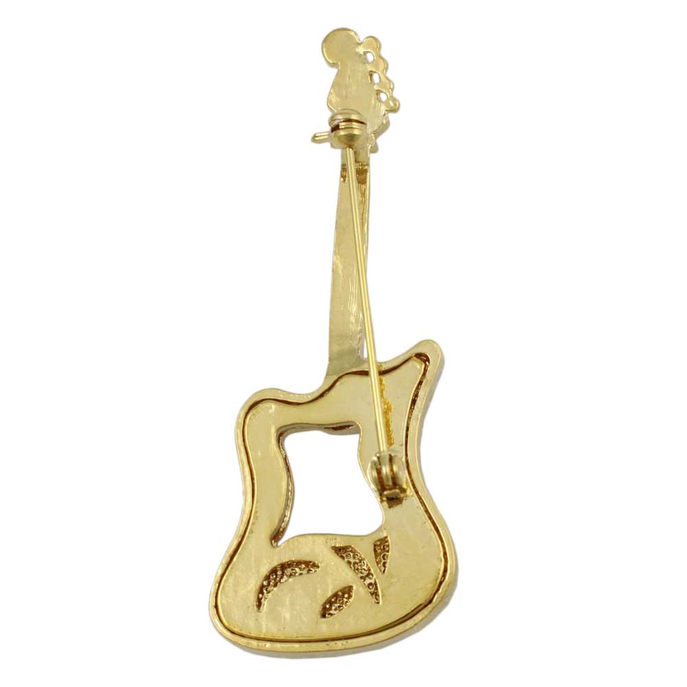 Back view of Large Pink and Black Enamel and Crystal Guitar Brooch Pin -  Lilylin Designs