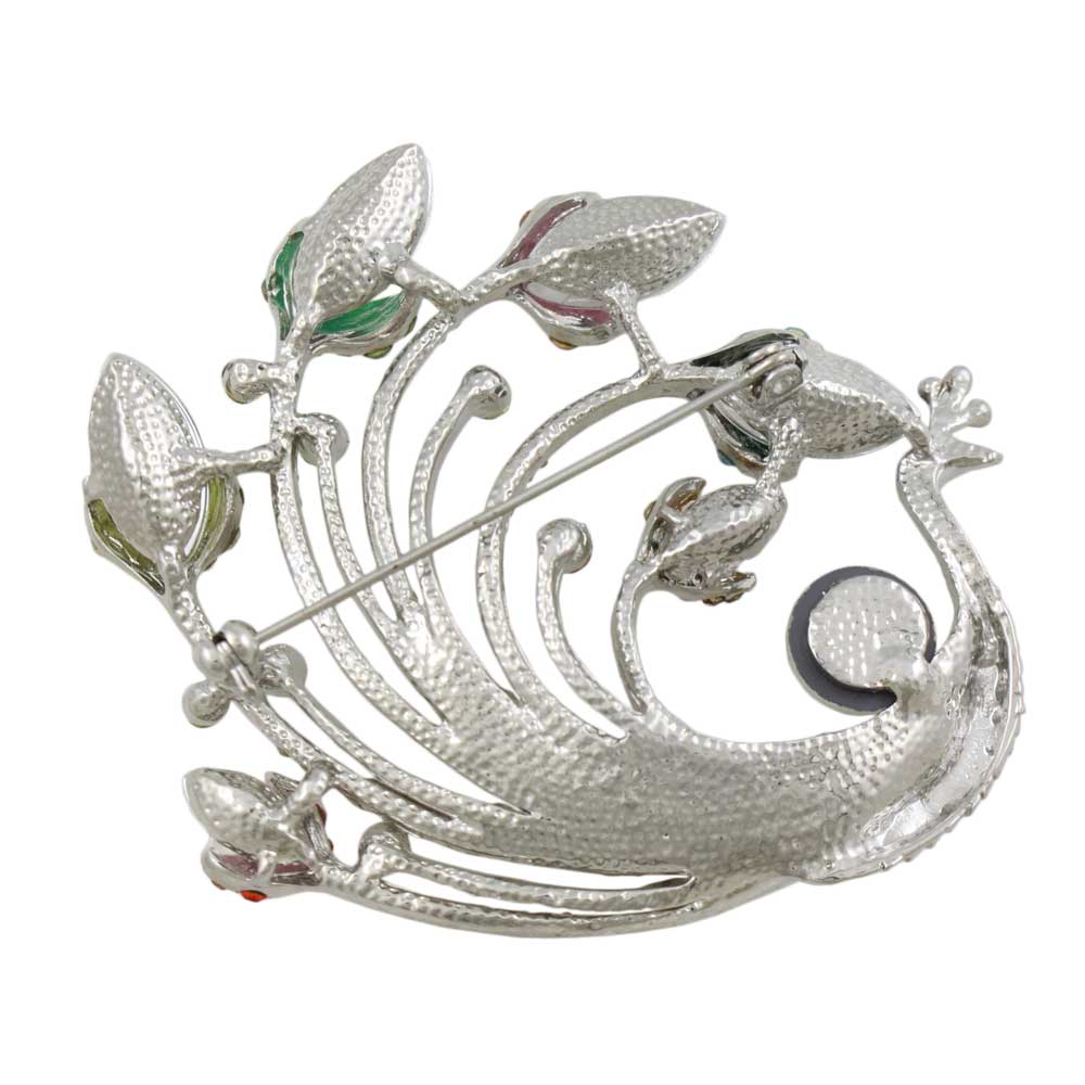 Back view of Large Peacock with Pastel Crystals Brooch Pin - Lilylin Designs