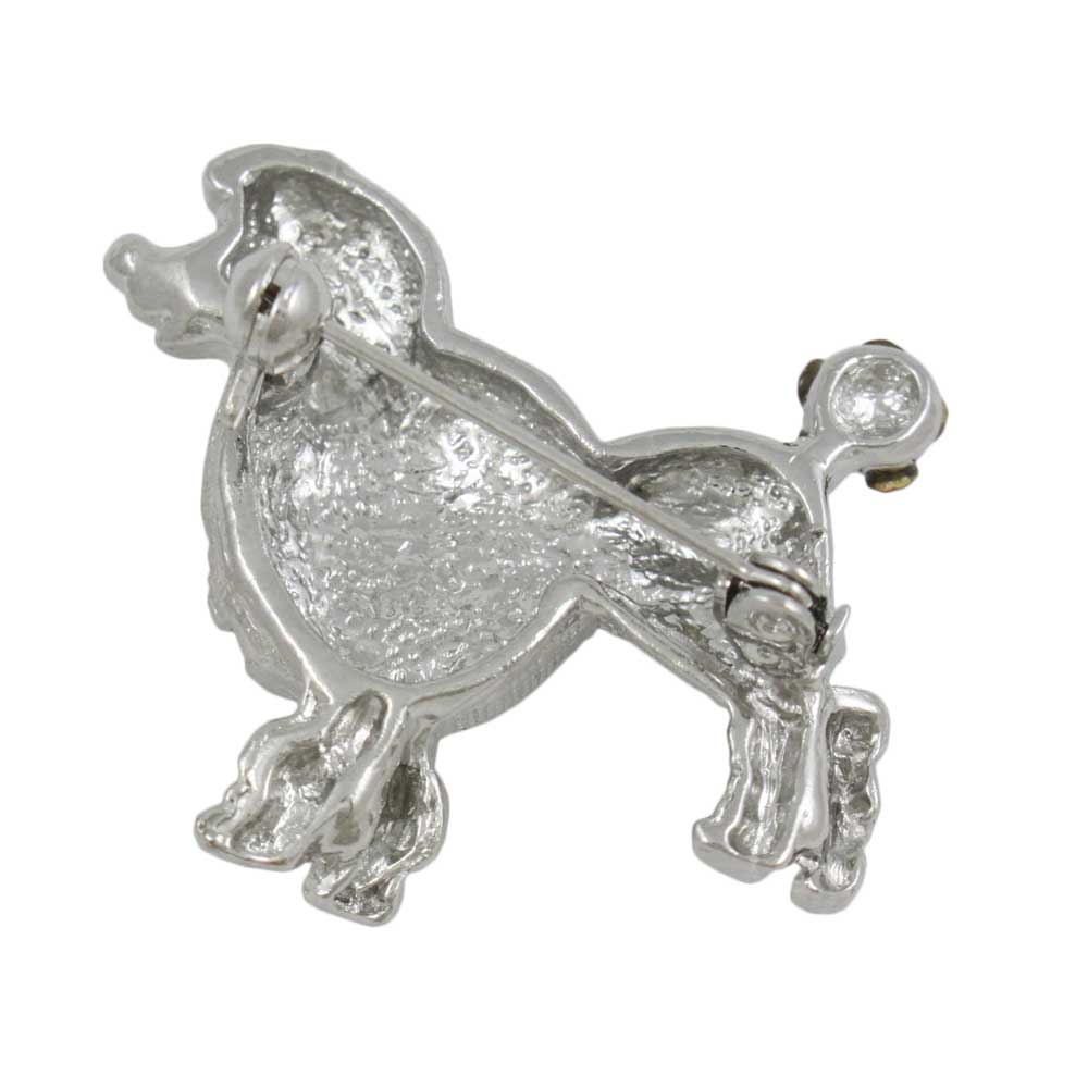 Back view of Silver with light brown Crystals Poodle Brooch Pin - Lilylin Designs