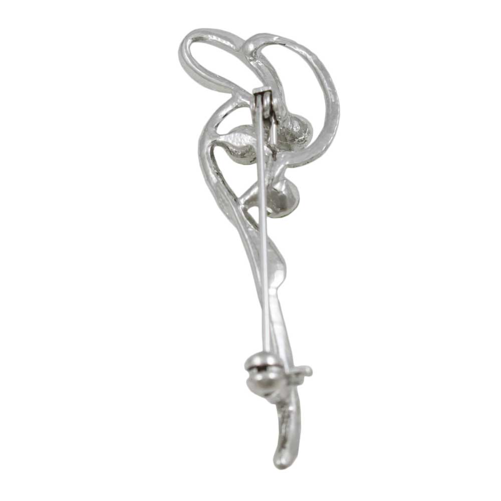Back view of Silver Abstract Staff with Light Green Crystals Brooch Pin - Lilylin Designs