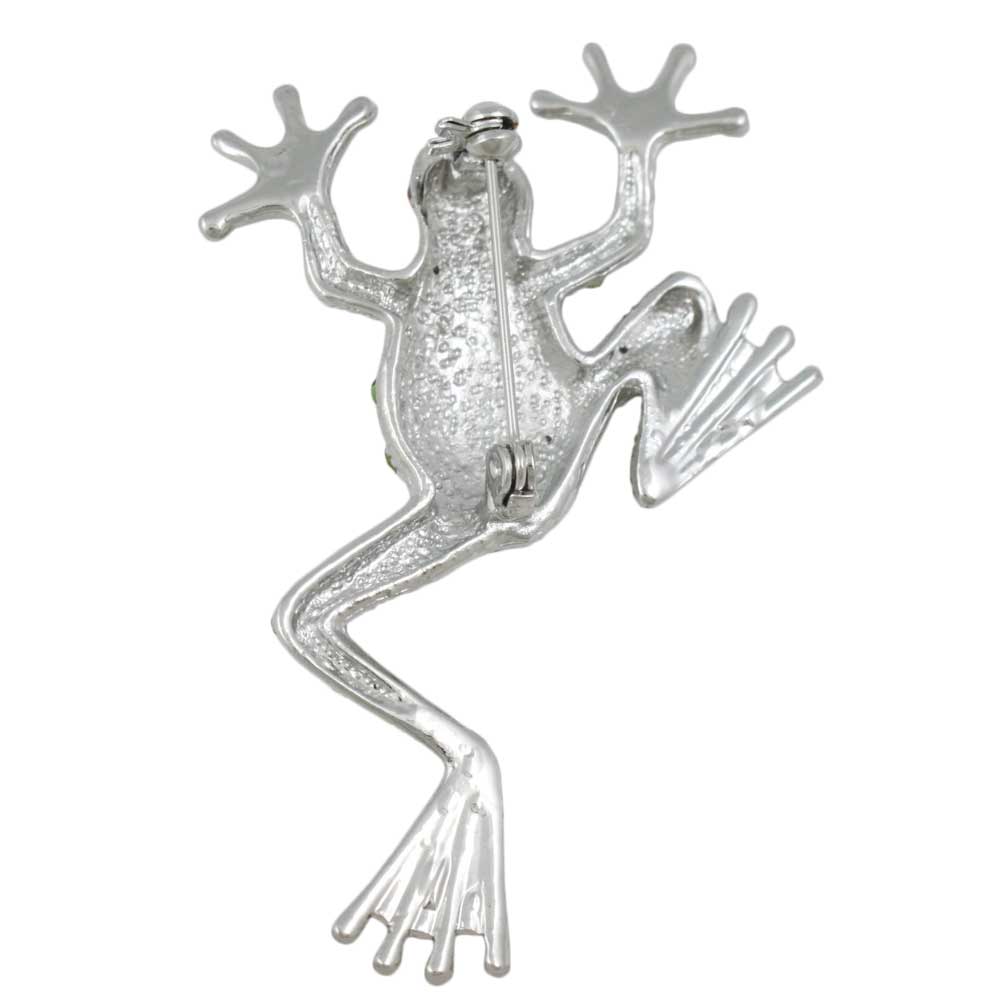 Back view of Light Green Crystal Leaping Frog with Red Eyes Brooch Pin - Lilylin Designs