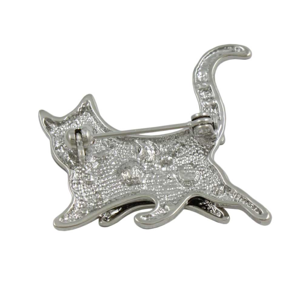 Back view of Matte Silver Mom and Baby Running Cats Brooch Pin - Lilylin Designs