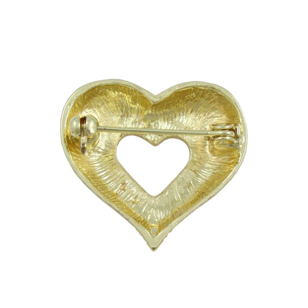 Back view of Small Red, and Orange Crystal Open Heart Brooch Pin - Lilylin Designs