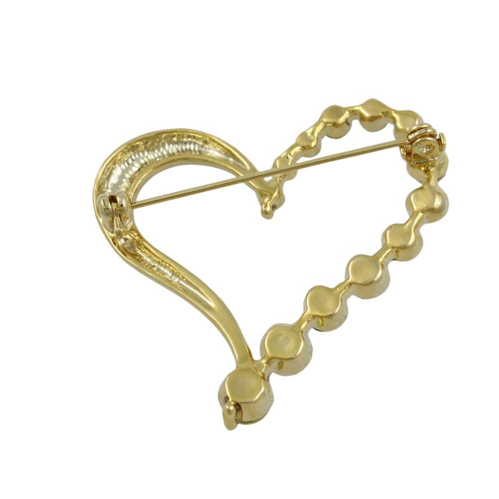 Back view of Half Gold Half Crystal Open Heart Brooch Pin - Lilylin Designs