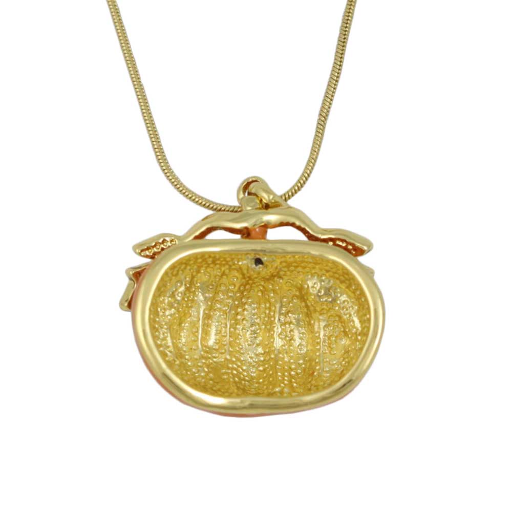 Back view of Orange Enamel Pumpkin Pendant with Gold-plated Chain - Lilylin Designs