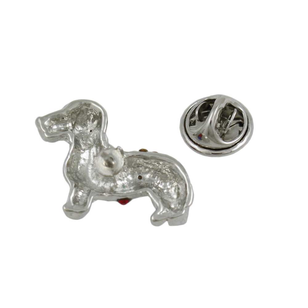 Back view of Blue Crystal Patriotic Dachshund Dog Lapel Tac Pin - Lilylin Designs