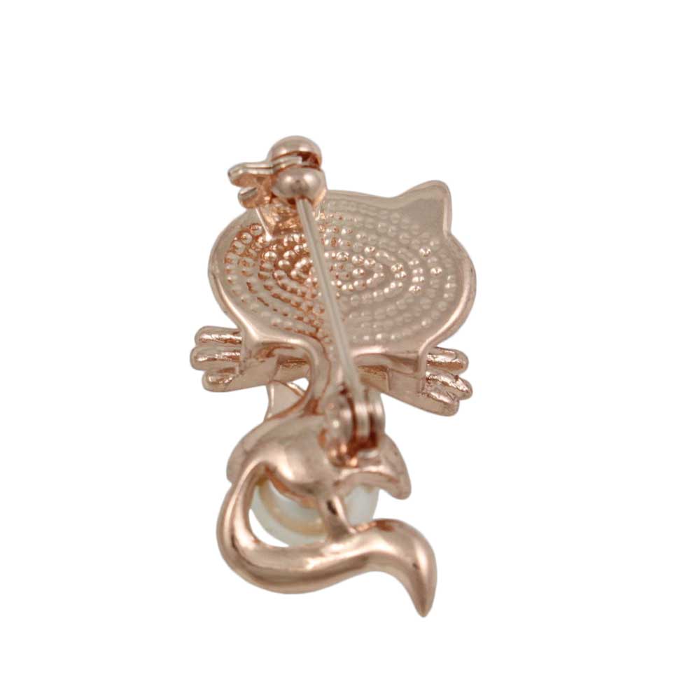 Back view of Rose Gold Pearl Belly and Pink Cats Eye Cat Brooch Pin - Lilylin Designs