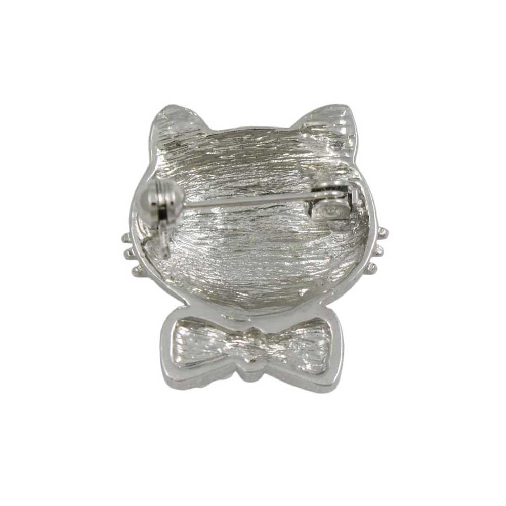 Back view of Pearl Studded Cat Head with Red Crystal Bow Brooch Pin - Lilylin Designs