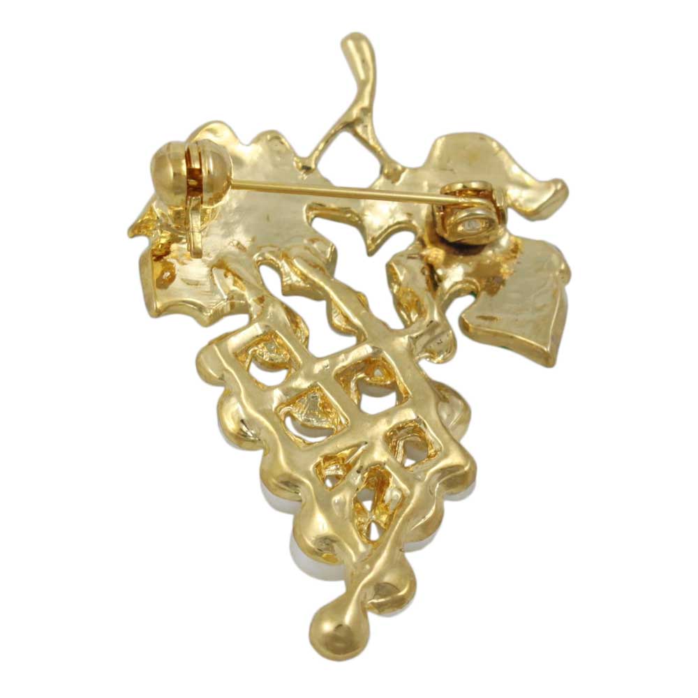 Back view of white pearl grapes with green enamel leaves brooch pin - Lilylin Designs