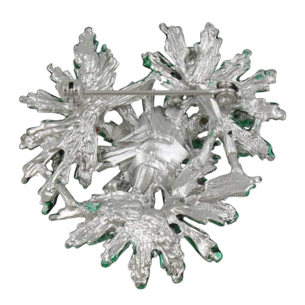 Back view of Dark Green Pine with Red Berries Christmas Brooch Pin  - Lilylin Designs