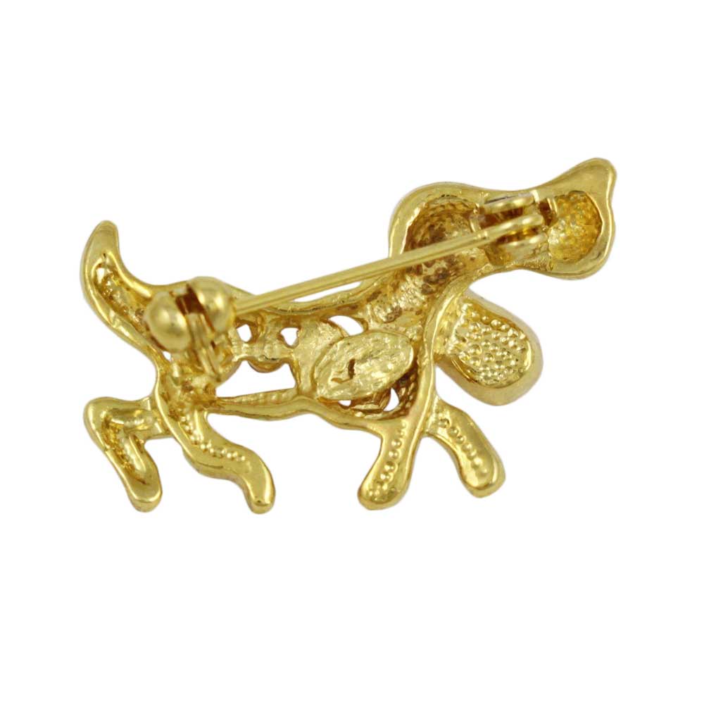 Back view of Gold with Pink Crystals Beagle Brooch Pin - Lilylin Designs