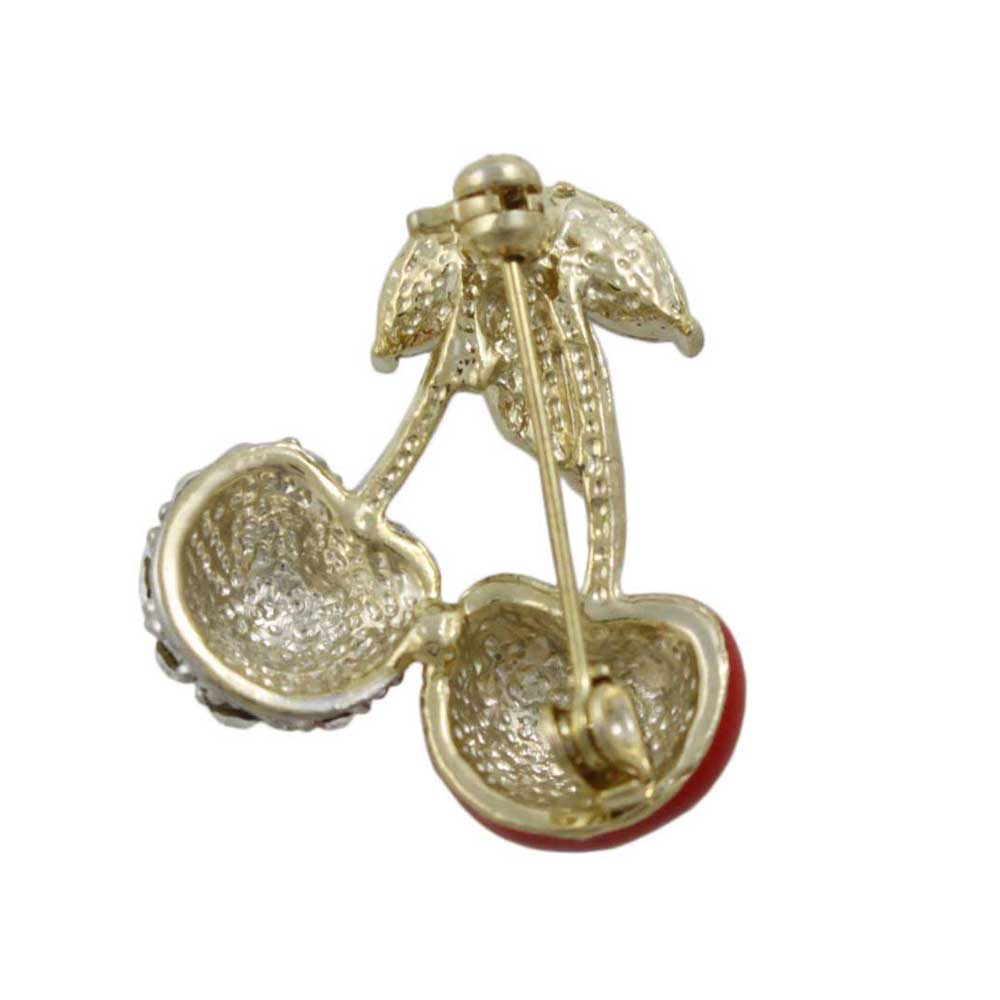 Back view of Red Enamel and Crystals Cherries Brooch Pin - Lilylin Designs