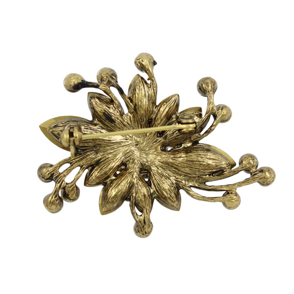 Back view of Red Green and Clear Crystals Floral Spray Flower Brooch Pin - Lilylin Designs