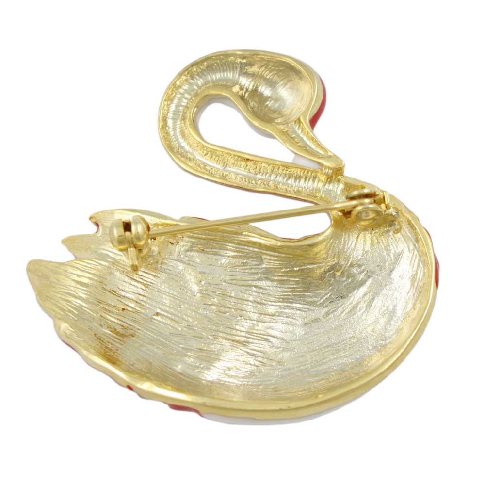 Back view of Red and White Enamel Swan Brooch Pin - Lilylin Designs