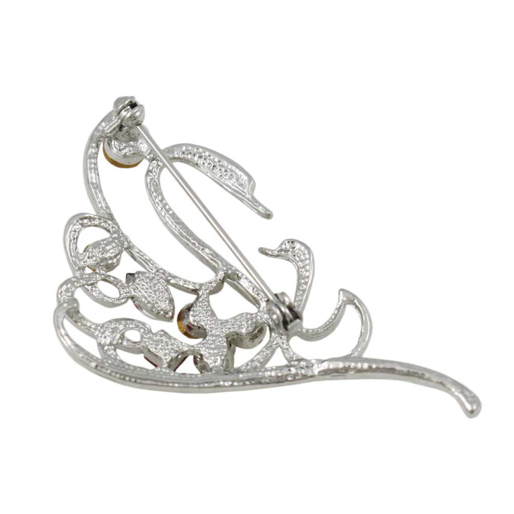 Back view of Red Crystals Mom and Baby Swans Brooch Pin - Lilylin Designs