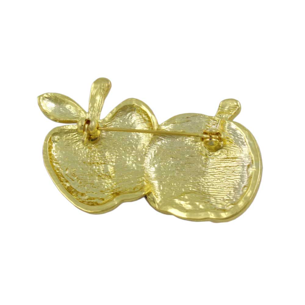 Back view of Red and Cream Enamel Split Apple Brooch Pin - Lilylin Designs