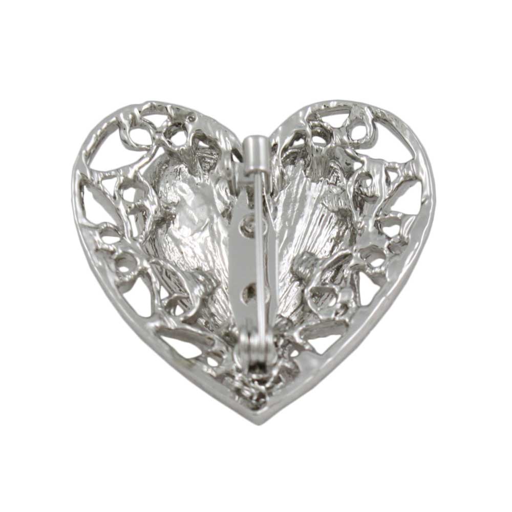 Back view of Silver Filigree Heart with Red Crystals Brooch Pin - Lilylin Designs
