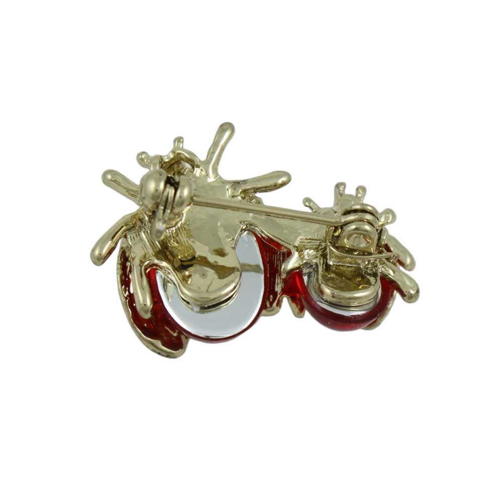 Back view of Red Crystal Mom and Baby Ladybugs Brooch Pin - Lilylin Designs