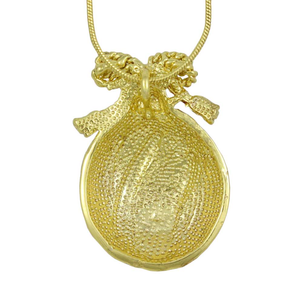 Back view of Red Christmas Ornament Pendant on Gold Chain - Lilylin Designs