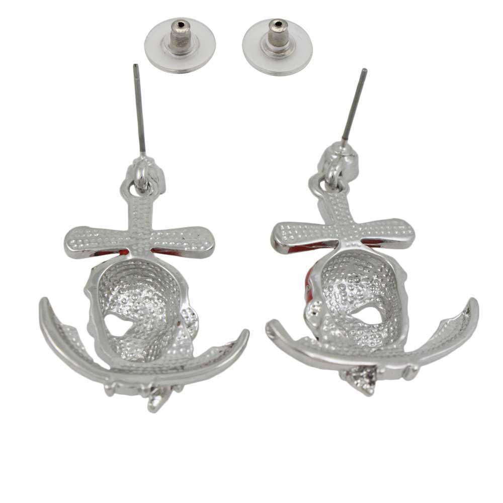 Back view of Red Enamel and Crystal Pirate Skull Pierced Earring - Lilylin Designs