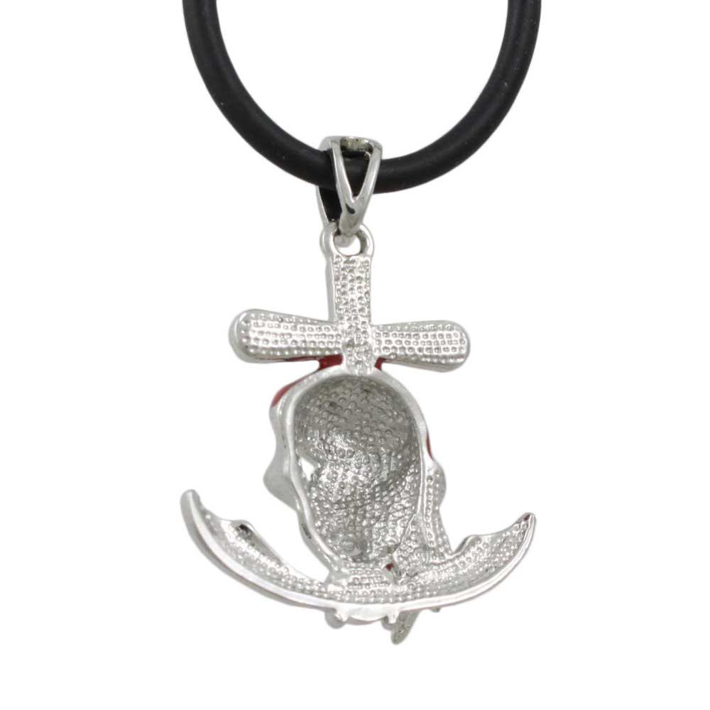 Back view of Red Pirate Skull Pendant on Black Rubber Cord - Lilylin Designs