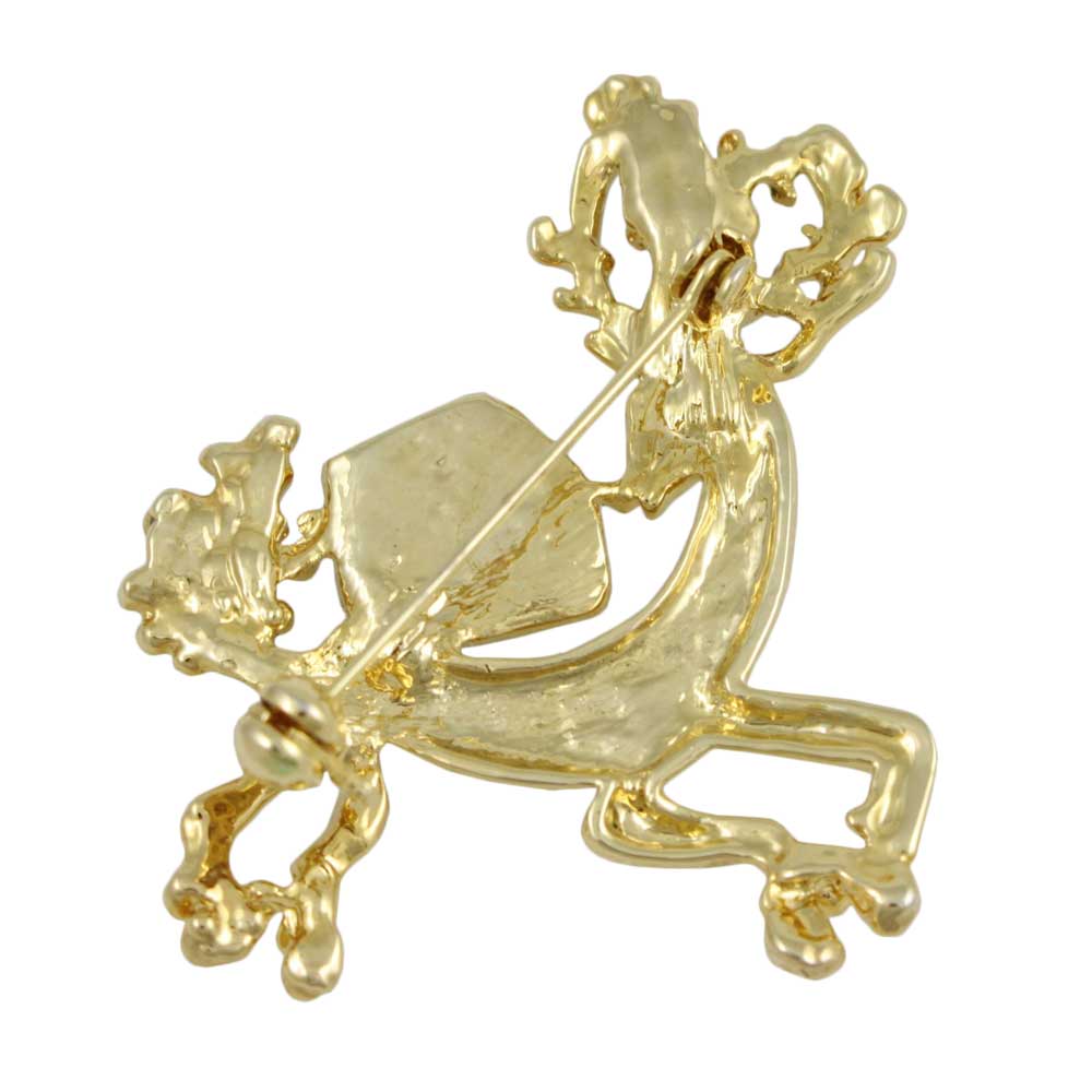 Back view of Gold Reindeer with Christmas Presents Brooch Pin - Lilylin Designs