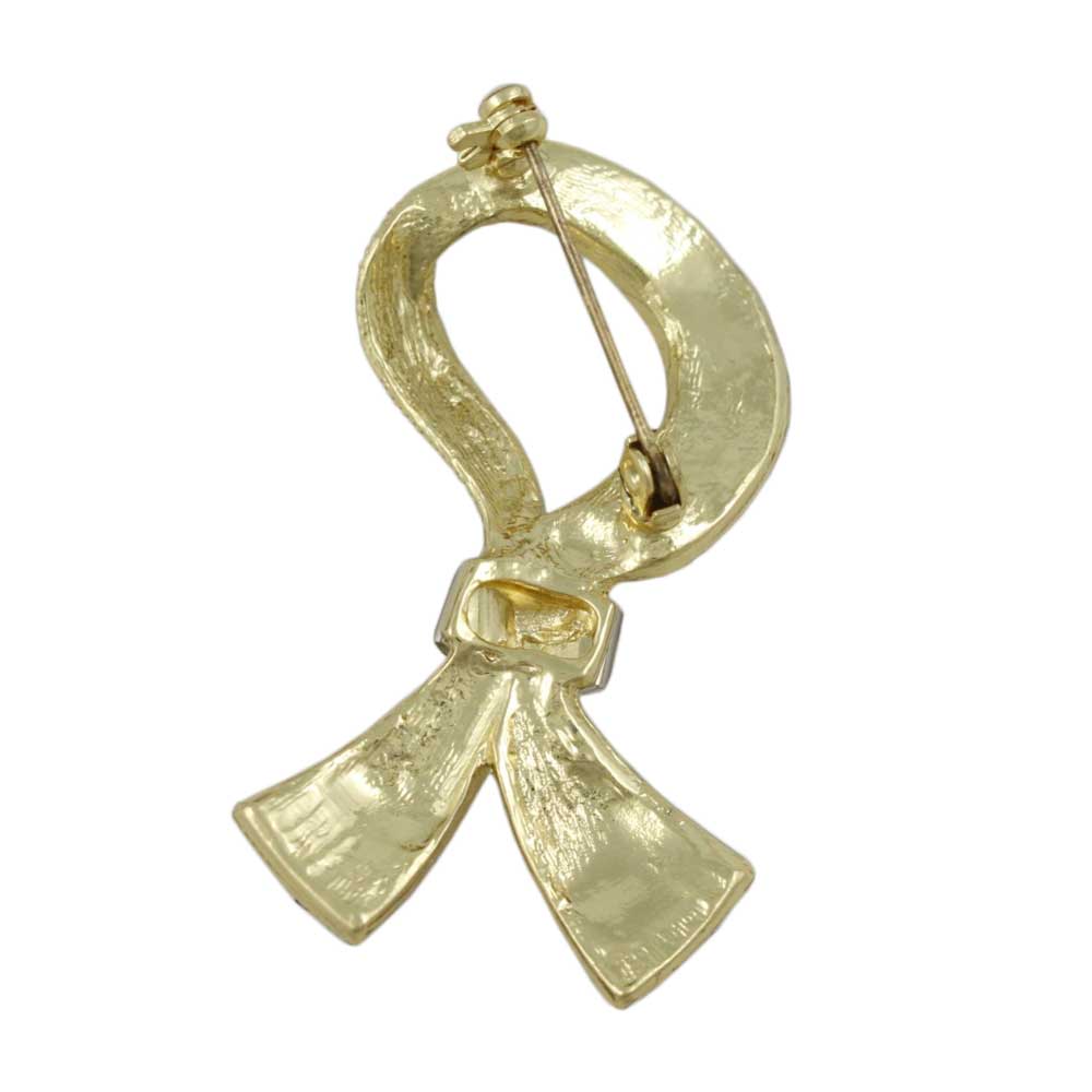 Back view of Textured Ribbon with Brown Crystal Baguettes Brooch Pin - Lilylin Designs