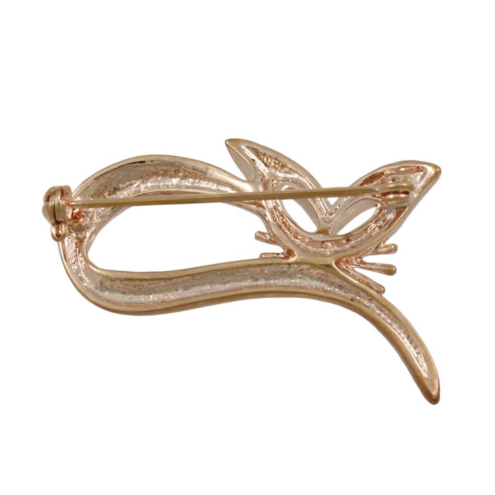 Back view of Rose Gold Sleeping Cat with Crystal Nose Brooch Pin - Lilylin Designs