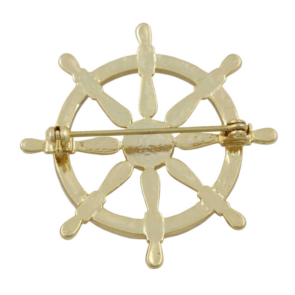 Back view of Gold Crystal Ship's Wheel Brooch Pin - Lilylin Designs