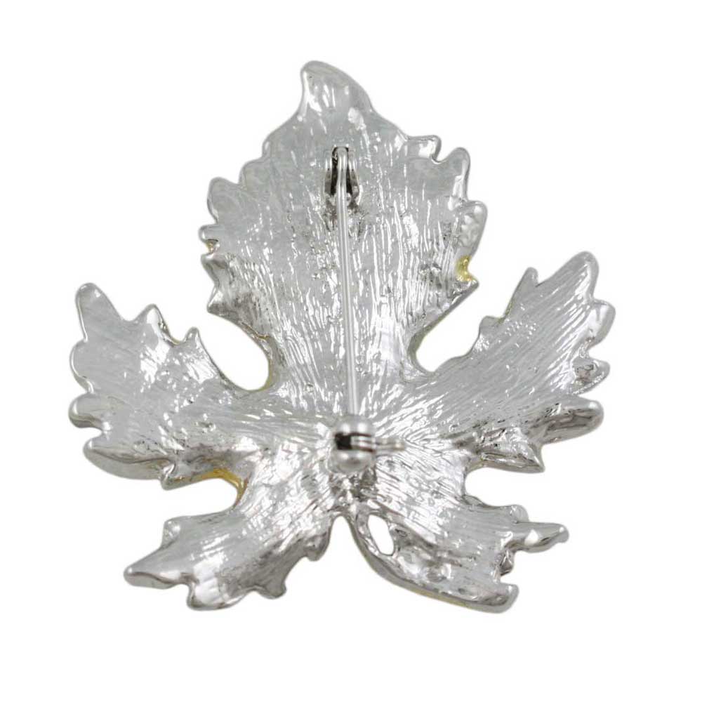 Back view of silver maple leaf edged with gold brooch pin - Lilylin Designs