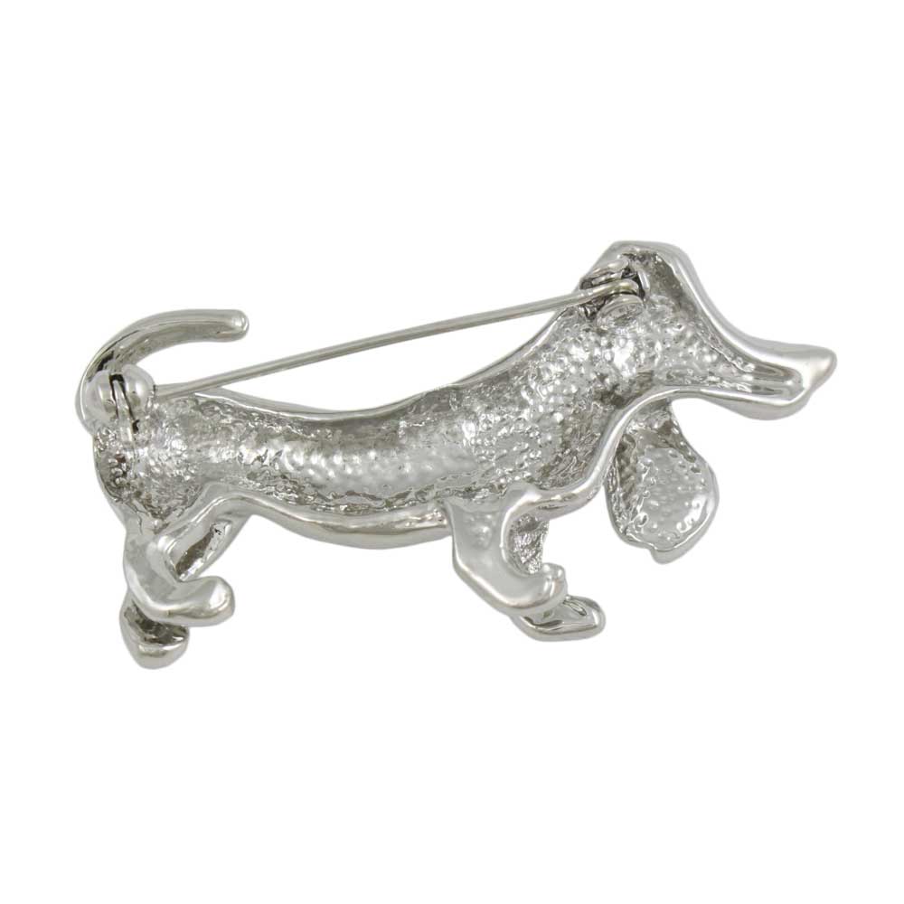 Back view of Silver Dachshund with Clear Crystal Ear Brooch Pin - Lilylin Designs
