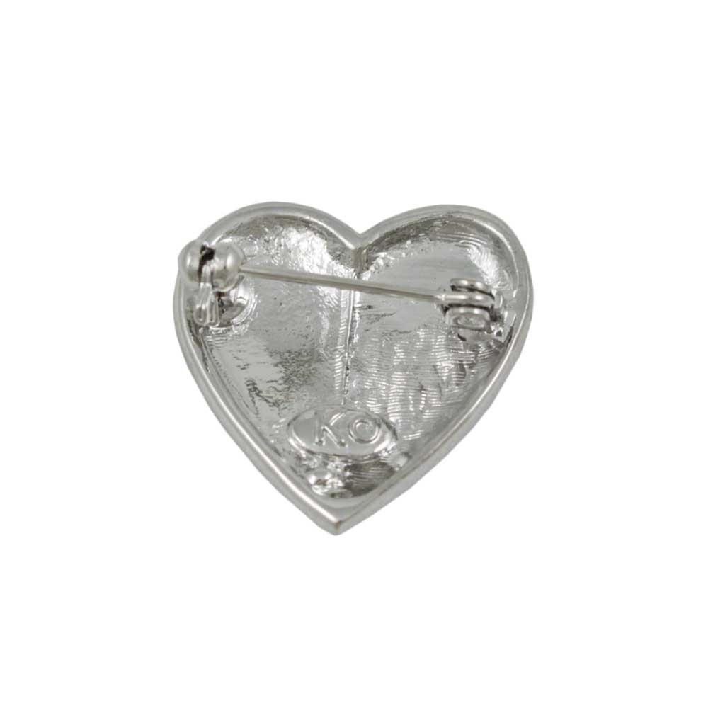 Back view of Small Silver Patriotic Crystal Heart Brooch Pin - Lilylin Designs