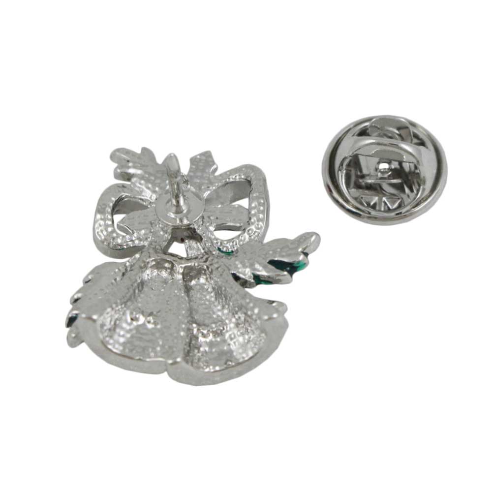 Back view of Small Christmas Silver Bells Lapel Tac Pin  - Lilylin Designs