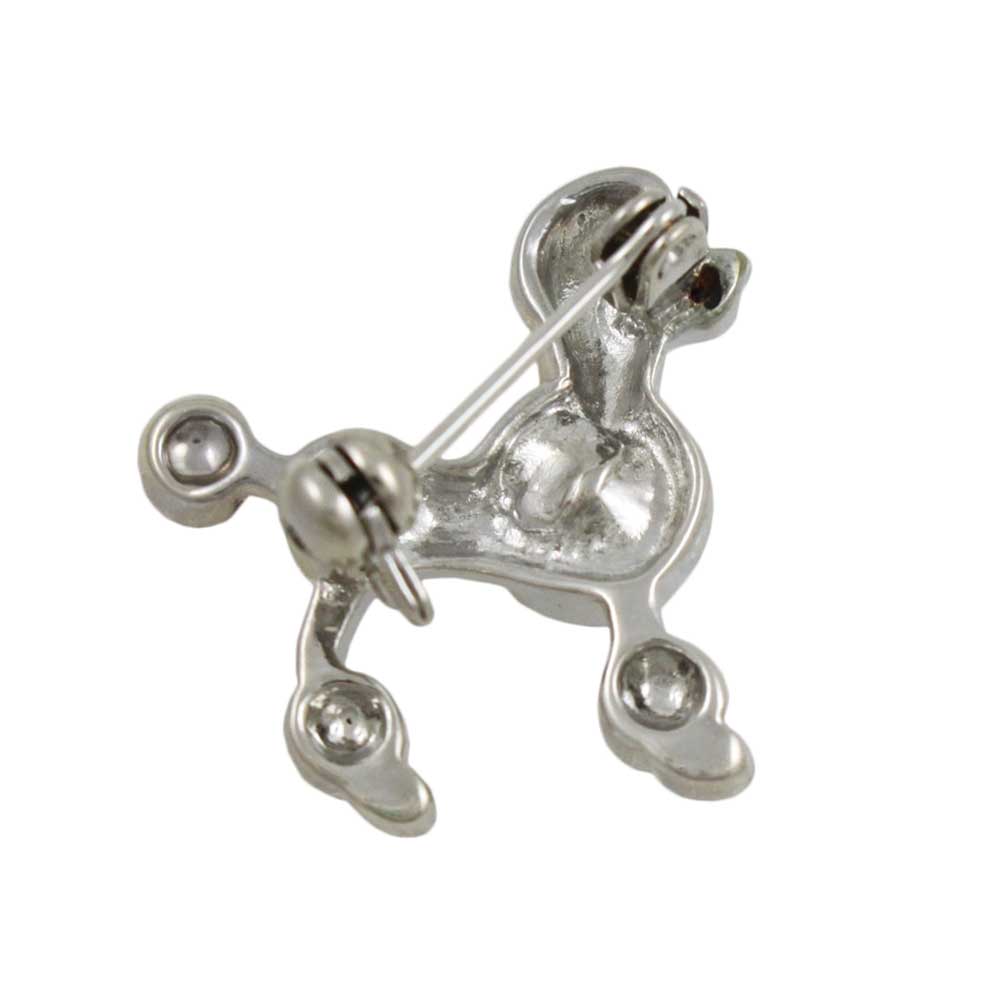 Back view of Small Silver Aurora Borealis Crystal Poodle Dog Brooch Pin - Lilylin Designs