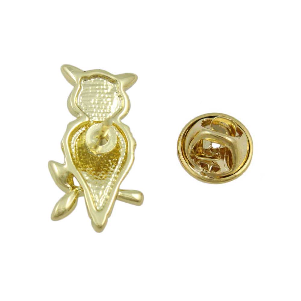 Back view of Small Black White Harlequin Crystal Owl Lapel Tac Pin -  Lilylin Designs