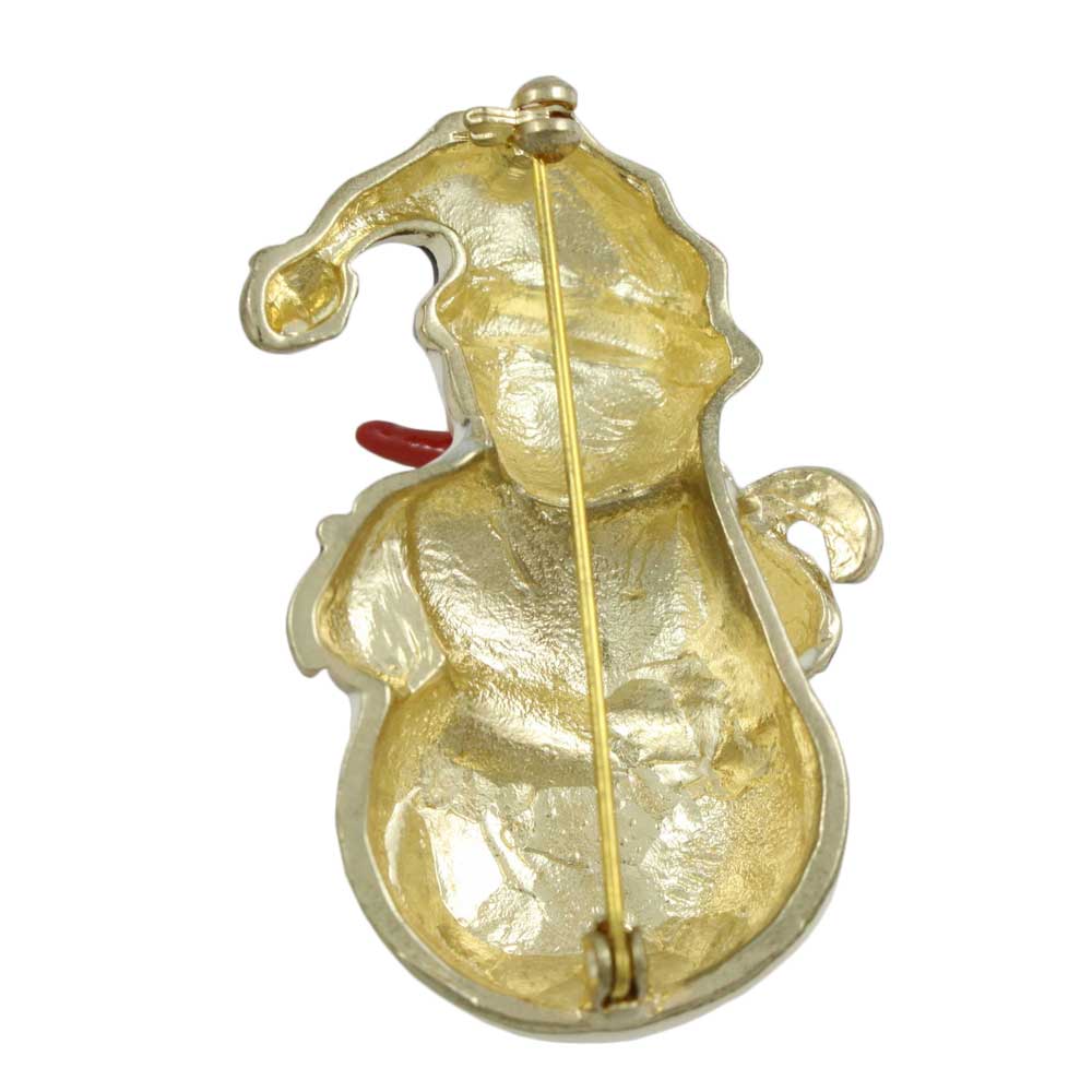 Back view of Snowman with Santa Hat and Carrot Nose Brooch Pin - Lilylin Designs