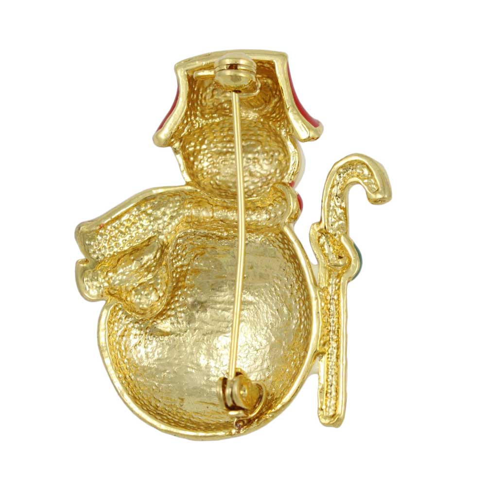 Back view of Jolly Snowman with Red Hat and Scarf Christmas Brooch Pin -Lilylin Designs
