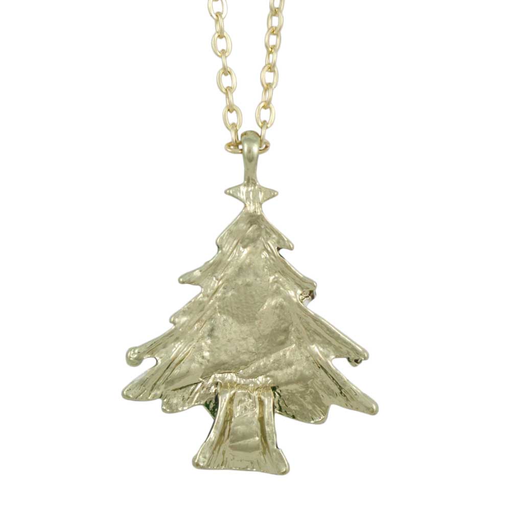 Back view of Green Christmas Tree Pendant with Gold Chain - Lilylin Designs