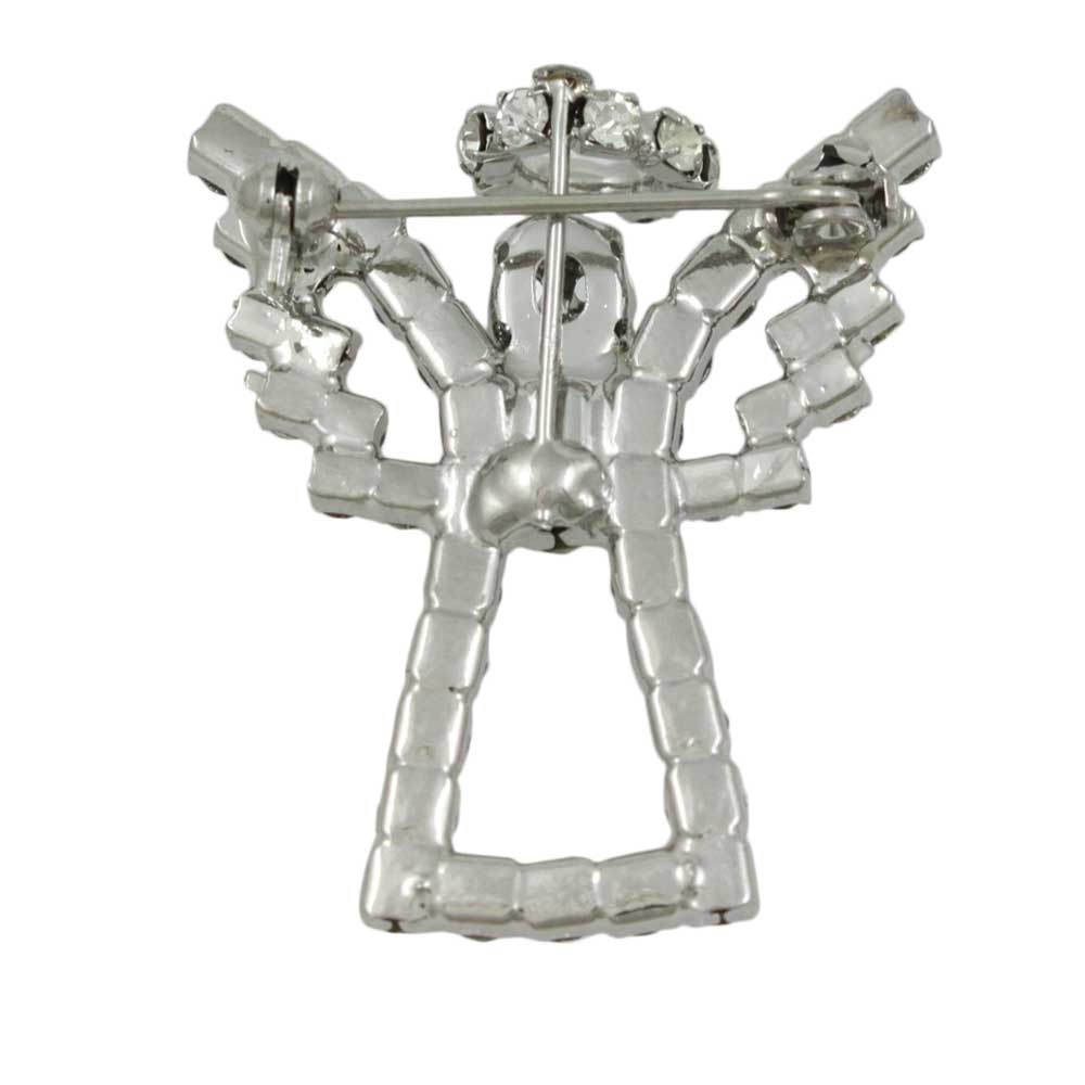 Back view of Silver Sparkling Crystal Angel with Halo Brooch Pin - Lilylin Designs