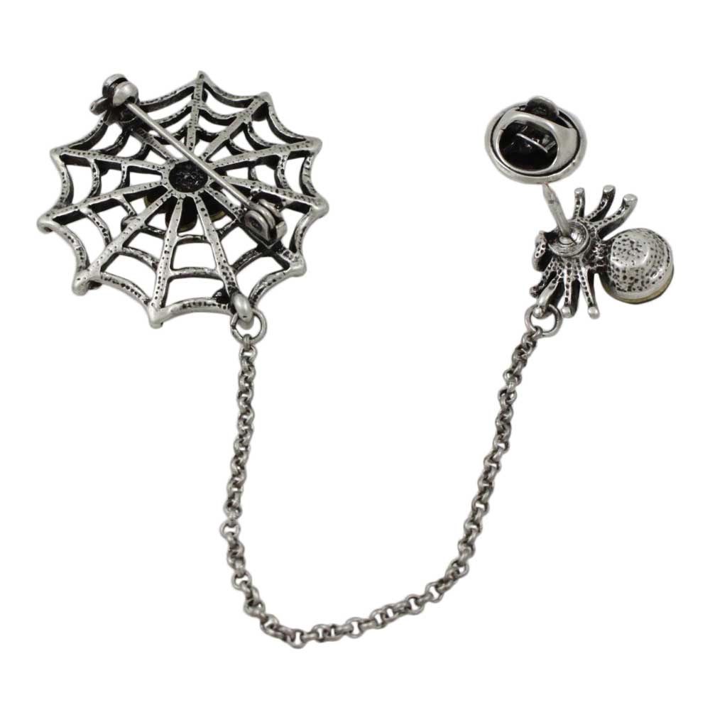 Back view of Black Crystal Spider and Web Jewelry Brooch Pin - Lilylin Designs