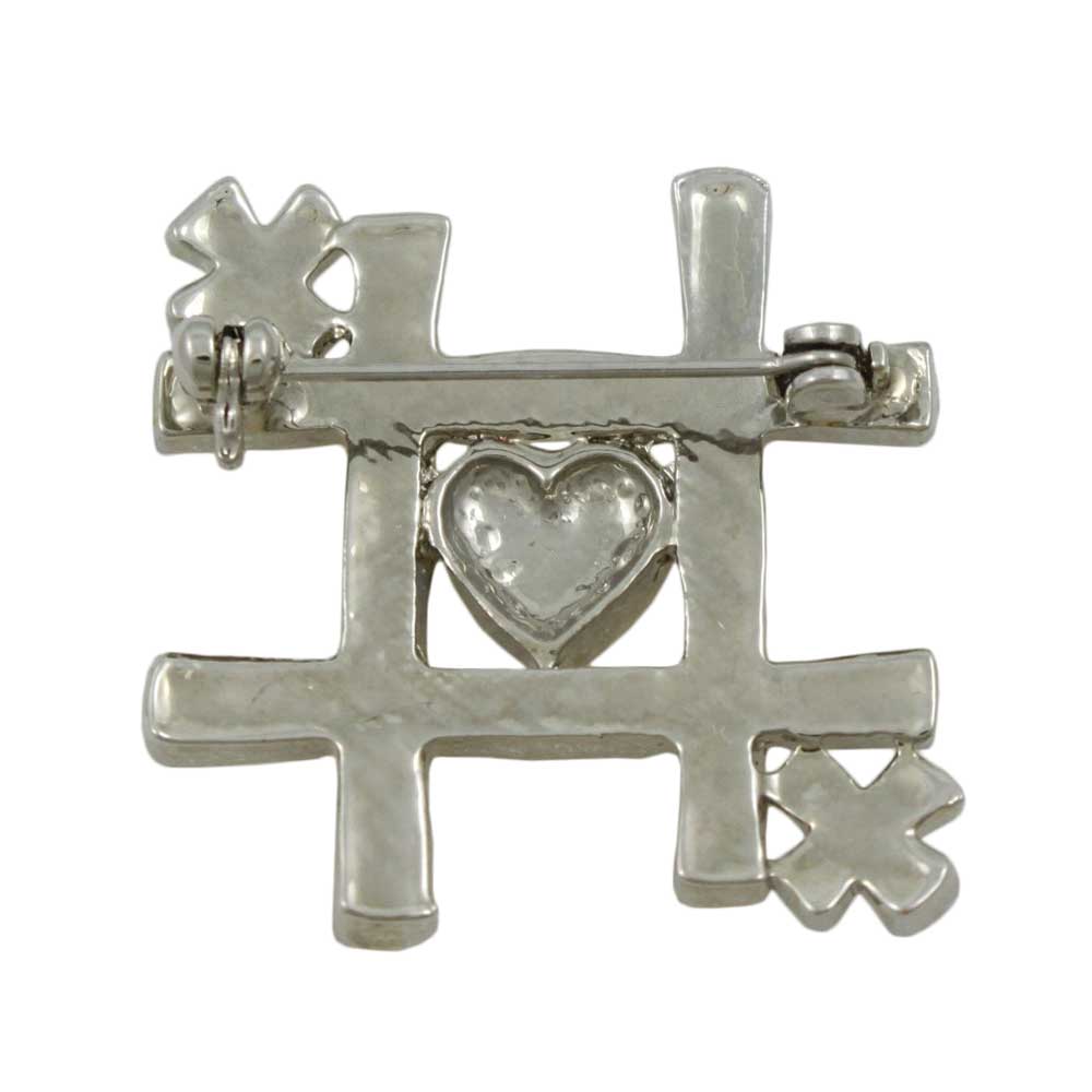Back view of Gold and Silver Tic Tac Toe Heart and Xs Brooch Pin - Lilylin Designs