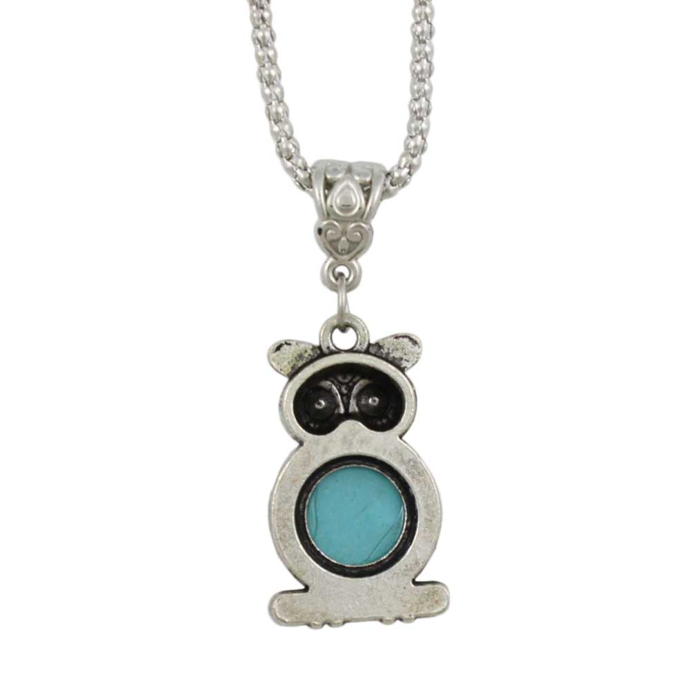 Back view of Turquoise Owl Pendant on Antique Silver Chain - Lilylin Designs