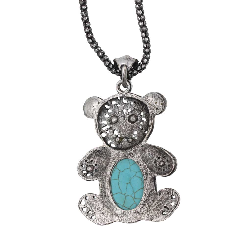 Back view of large turquoise teddy bear necklace - Lilylin Designs