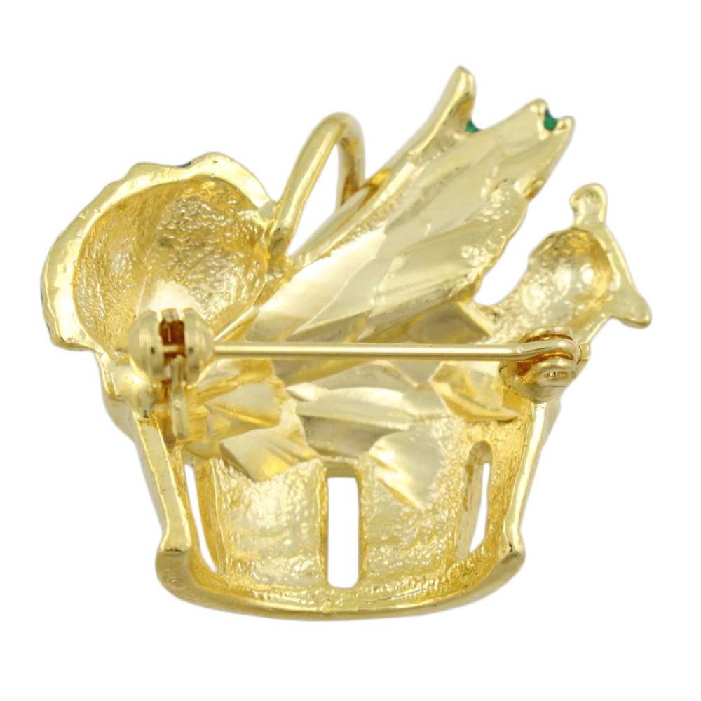 Back view of Gold Basket Filled with Vegetables Brooch Pin - Lilylin Designs