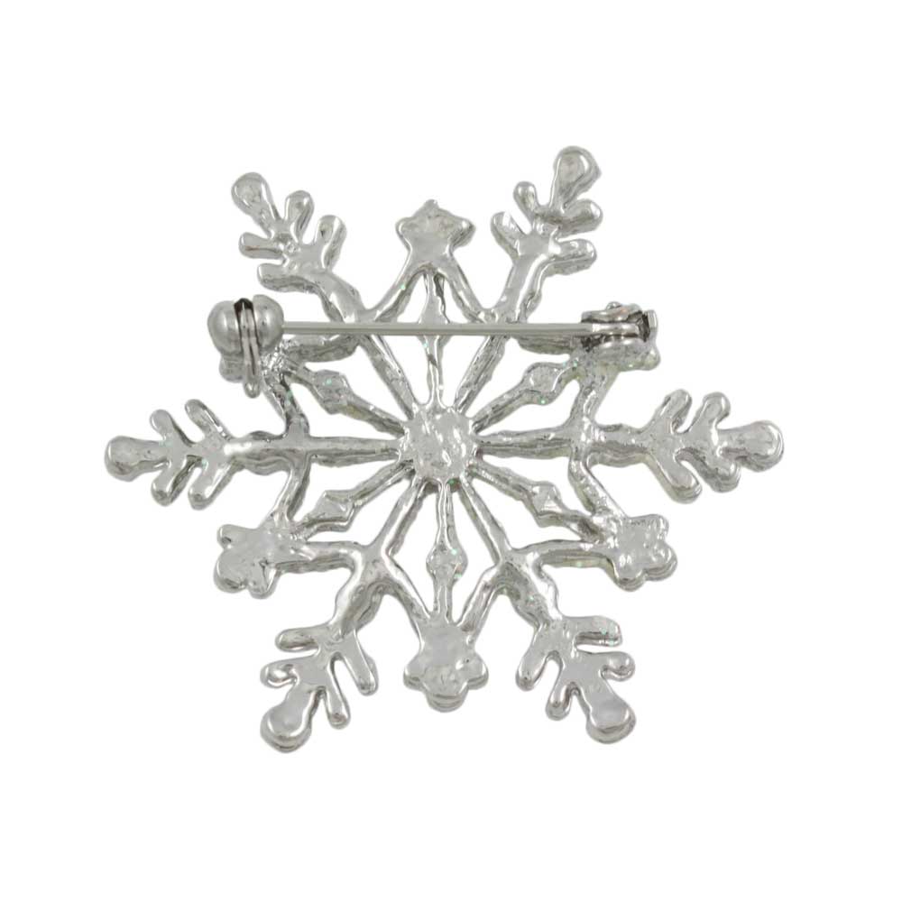 Back view of White Glitter Snowflake with Crystal Brooch Pin - Lilylin Designs