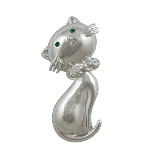 Big Head Cat with Green Crystal Eyes Brooch Pin - Lilylin Designs