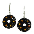 Black Crochet Circle with Gold Beads Dangle Pierced Earring - STXE10 - Lilylin Designs