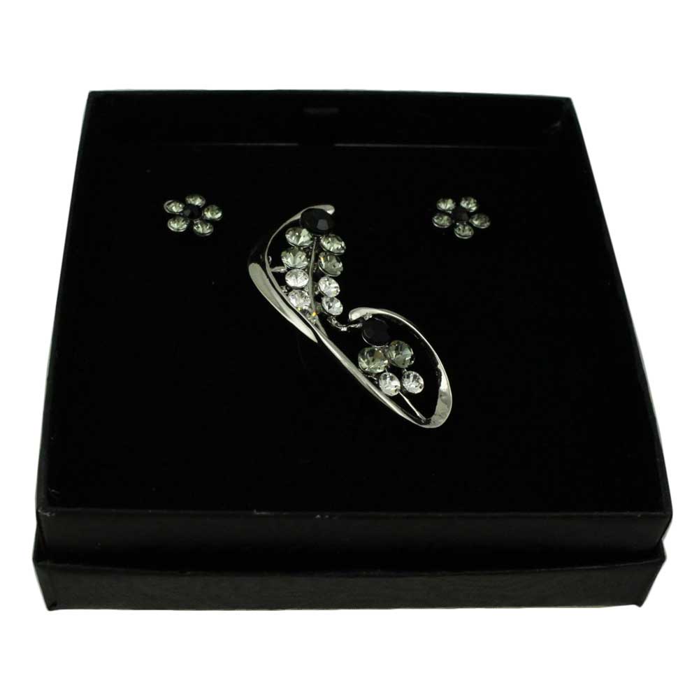 Lilylin Designs Crystal Flower Brooch Pin and Black Daisy Earring Set