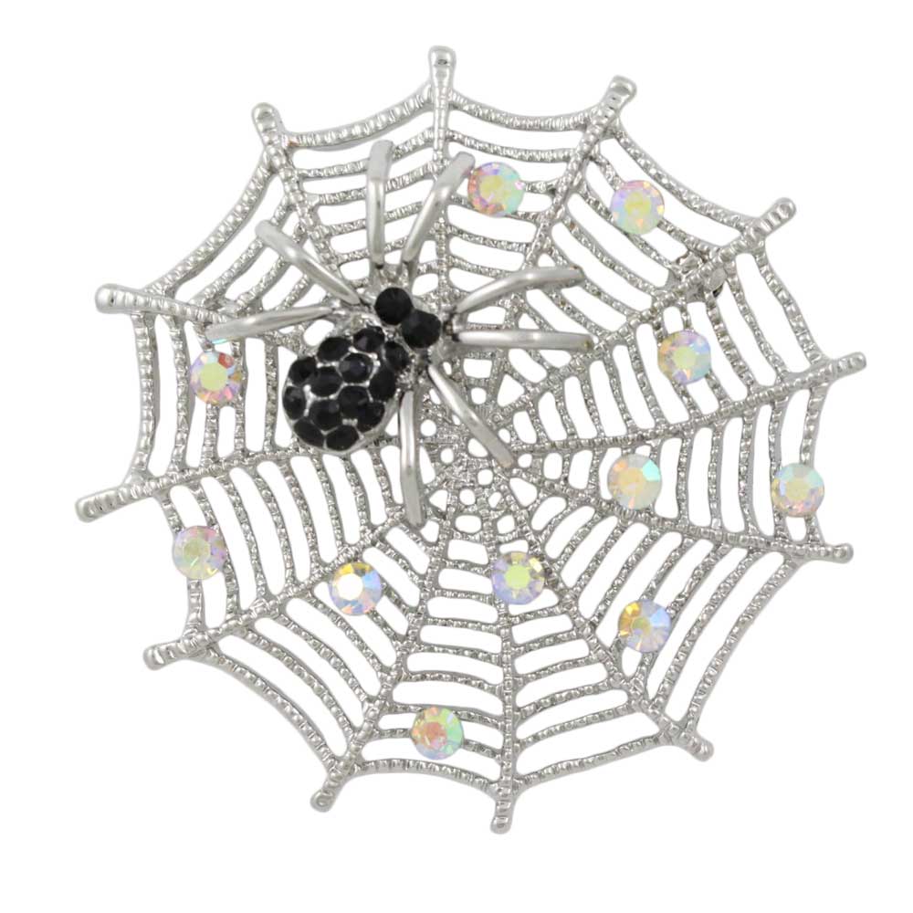 Lilylin Designs Silver-tone Web with Black Crystal Spider Brooch Pin