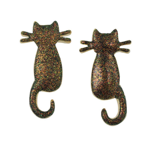 Black Cat with Gold Glitter Pierced Earring - Lilylin Designs